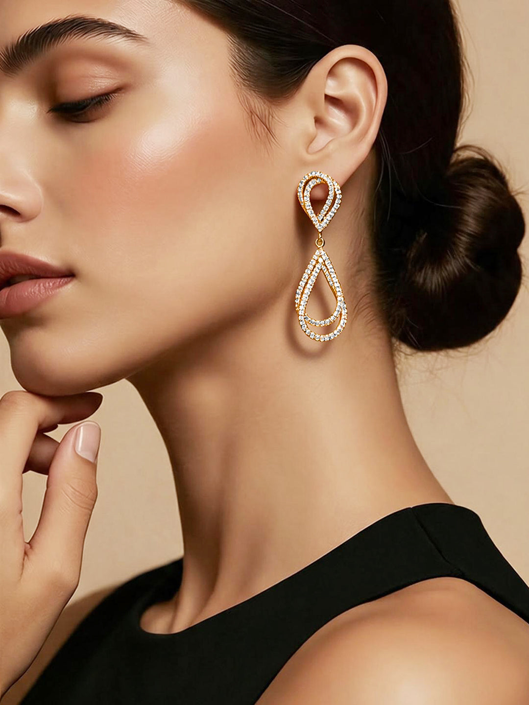 Gold Plated Crystal Cascade Drop Earrings