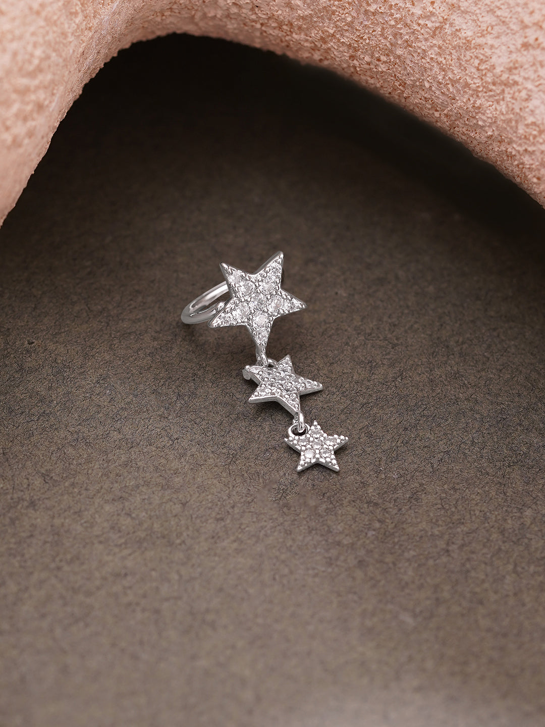 Rhodium Plated star Drop Crystal Cuff Earrings