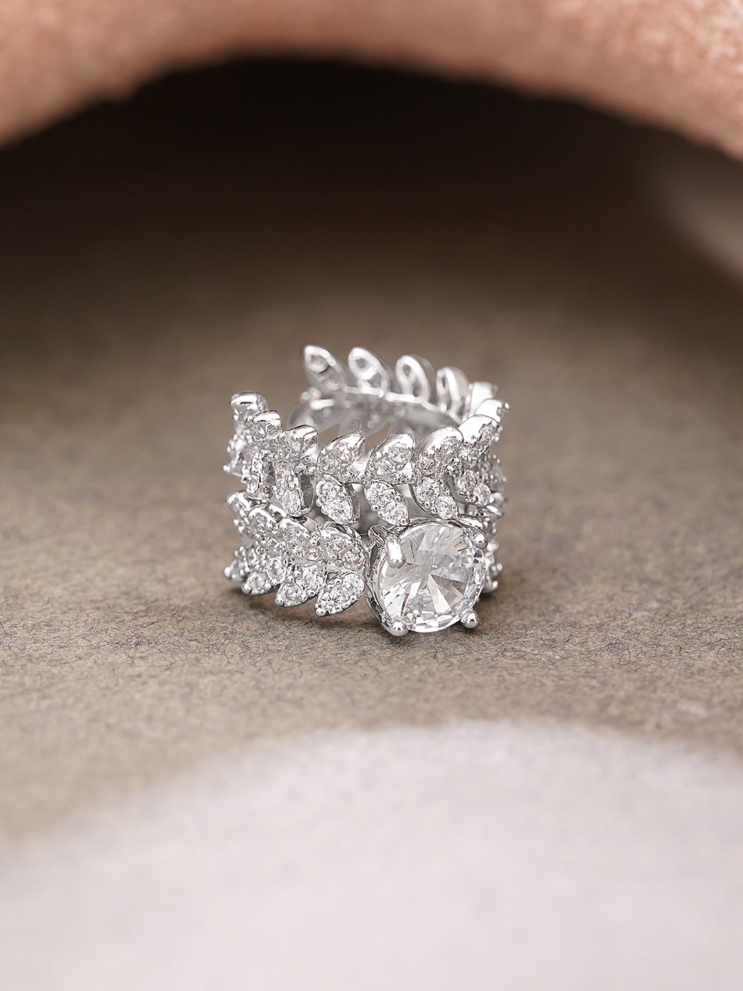 Rhodium Plated Crystal Leaf Vine Statement Cuff Earrings