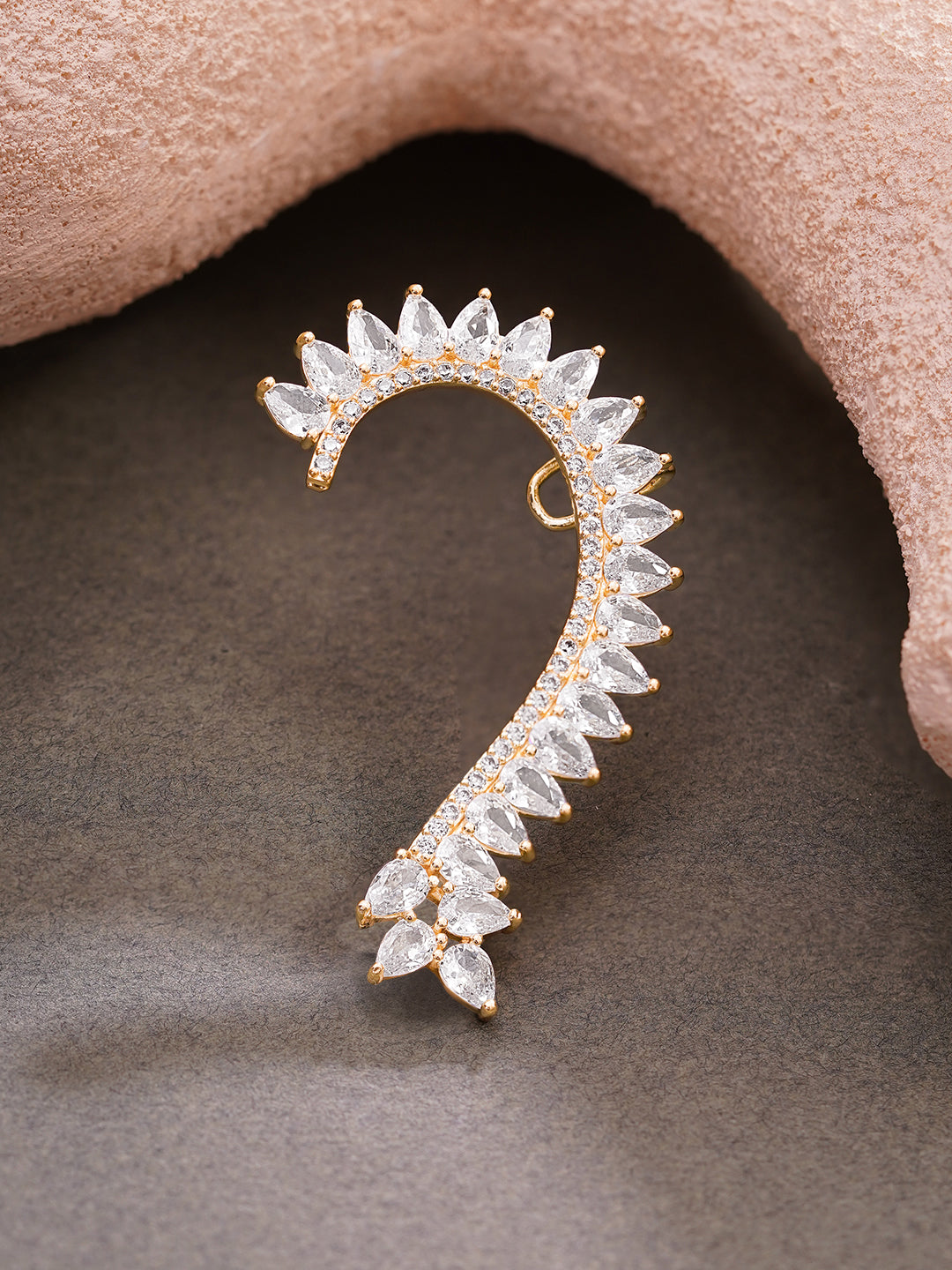 Gold Plated Crystal Vine Ear Cuff Earrings