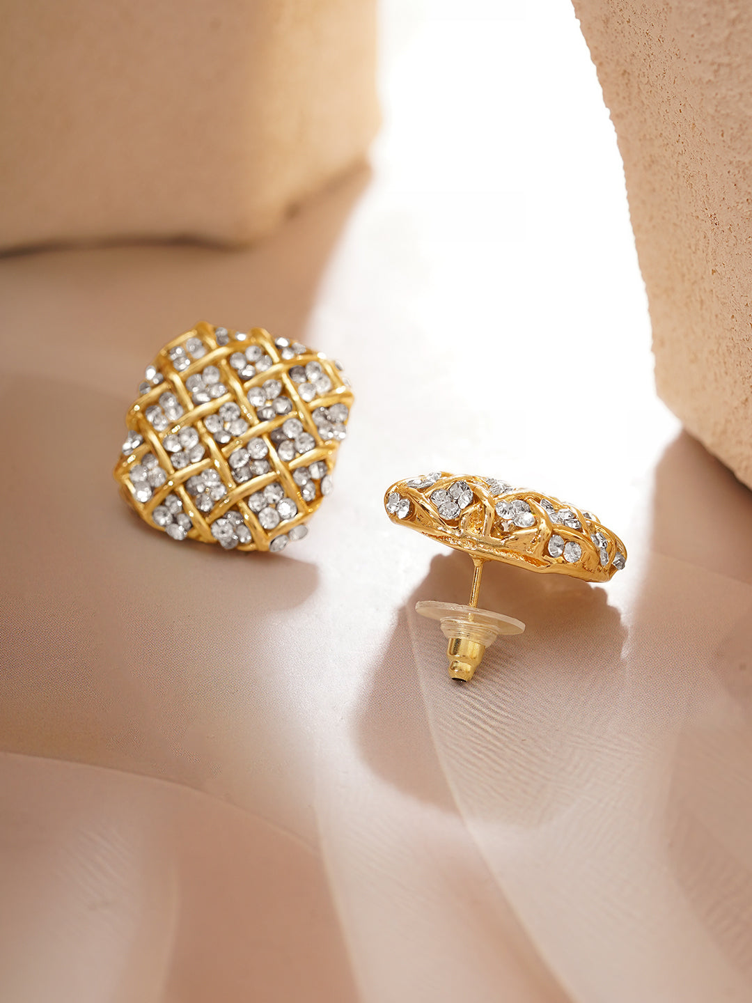 Gold Plated Crystal Weave Stud Earrings