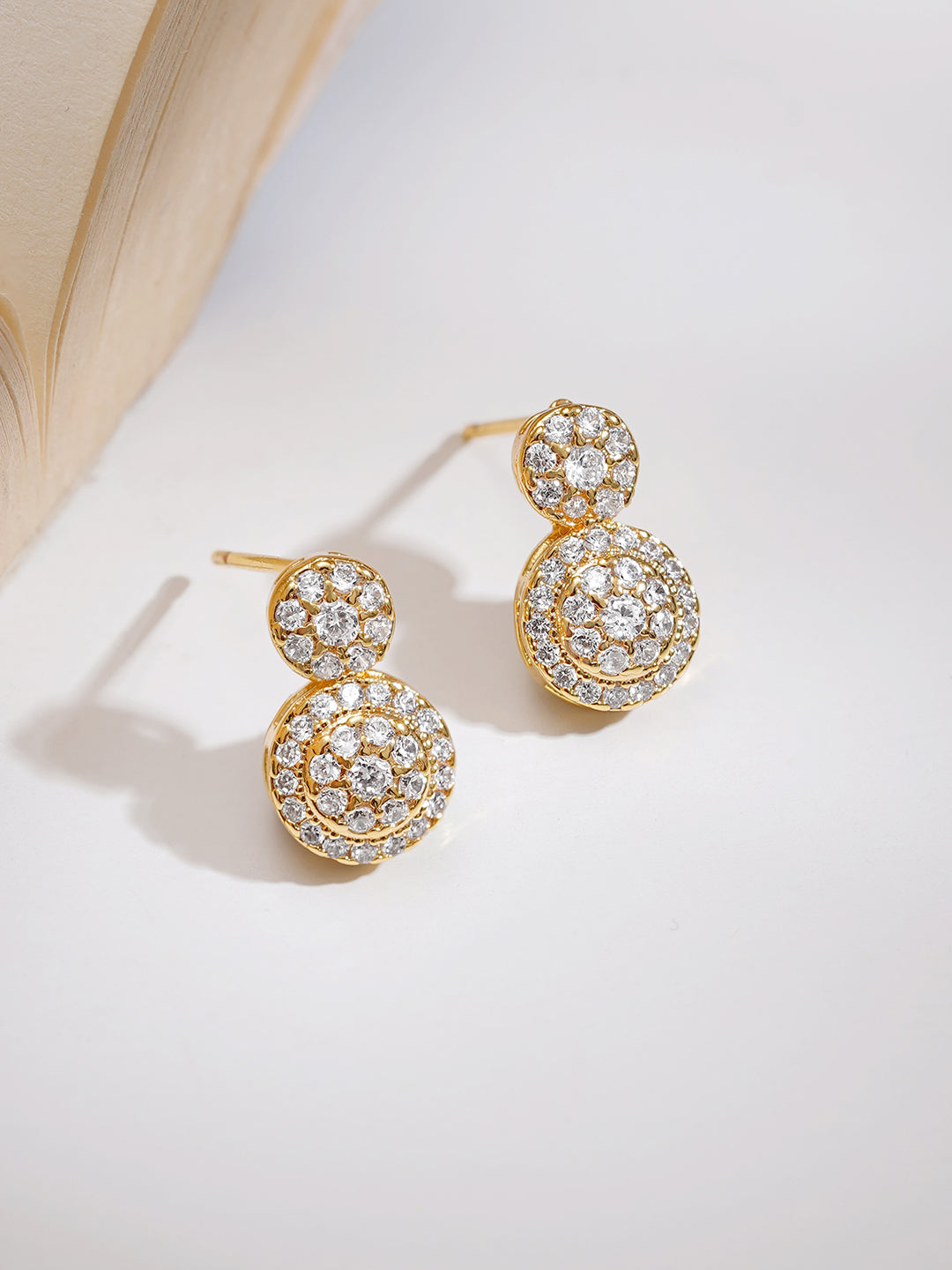 Gold Plated American Diamond Zirconia circular Drop Pendant Set