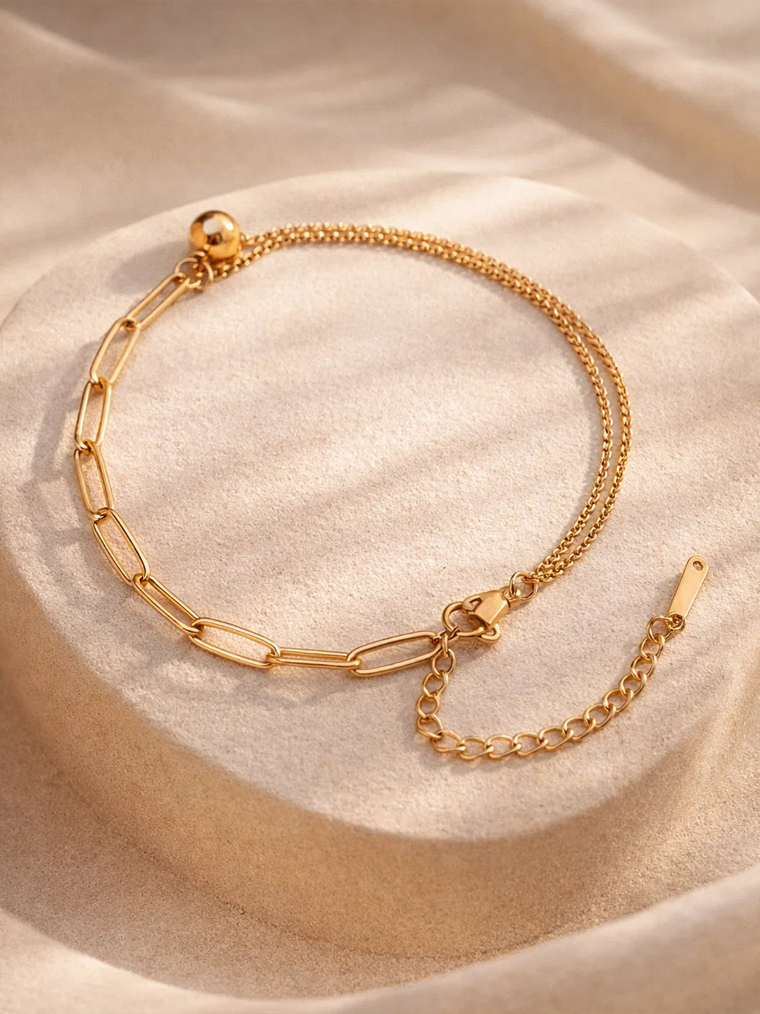 Demi Fine 18K Gold Plated Stainless steel Paperclip Chain Ball Anklet