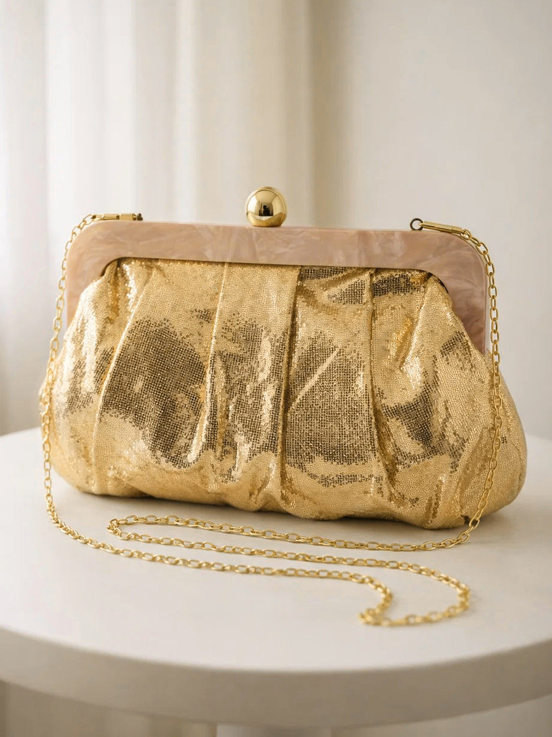Luxe Gold Sequin Draped Clutch Bag
