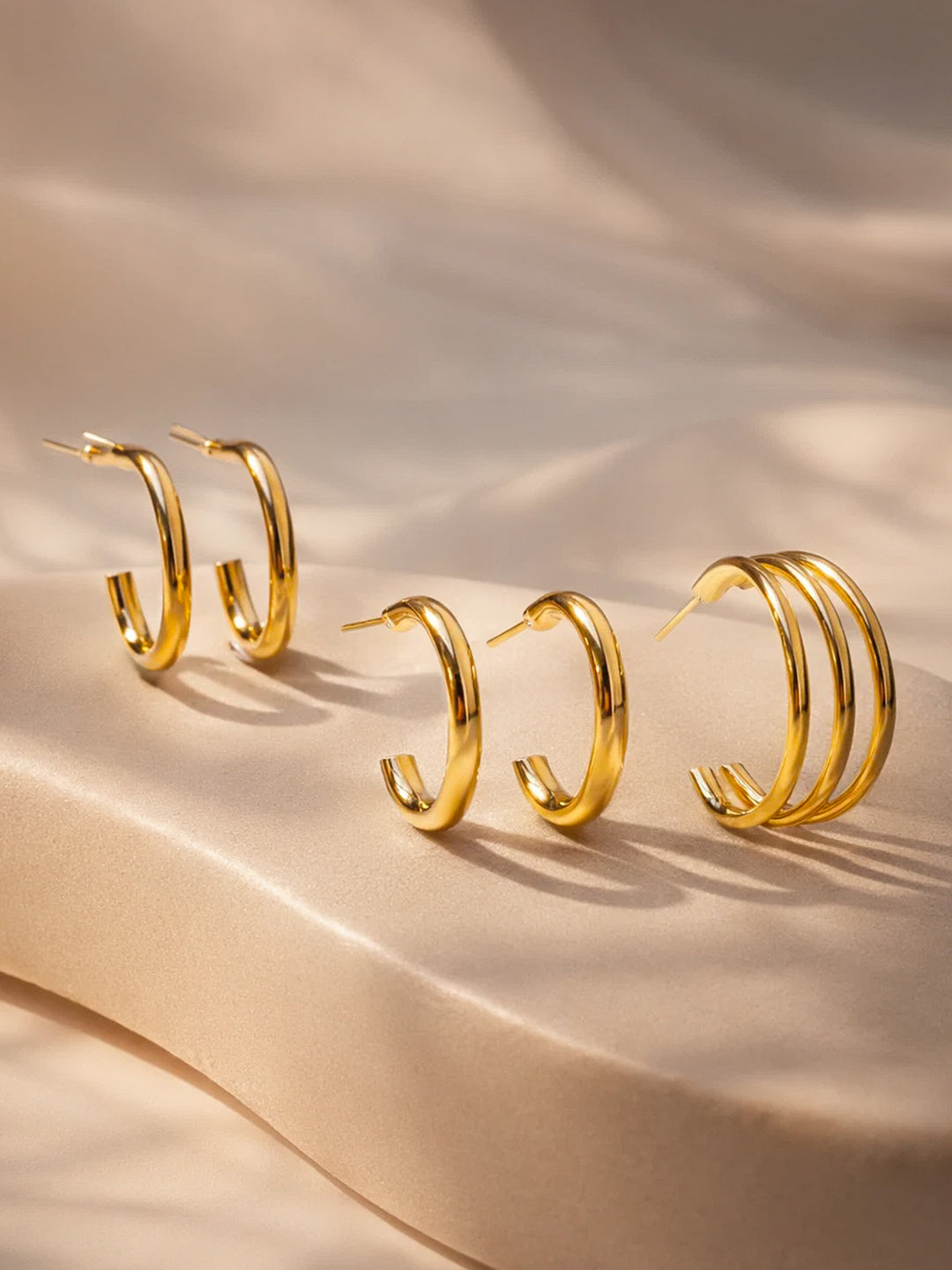 Gold Plated Circular Half Hoop Earrings Set