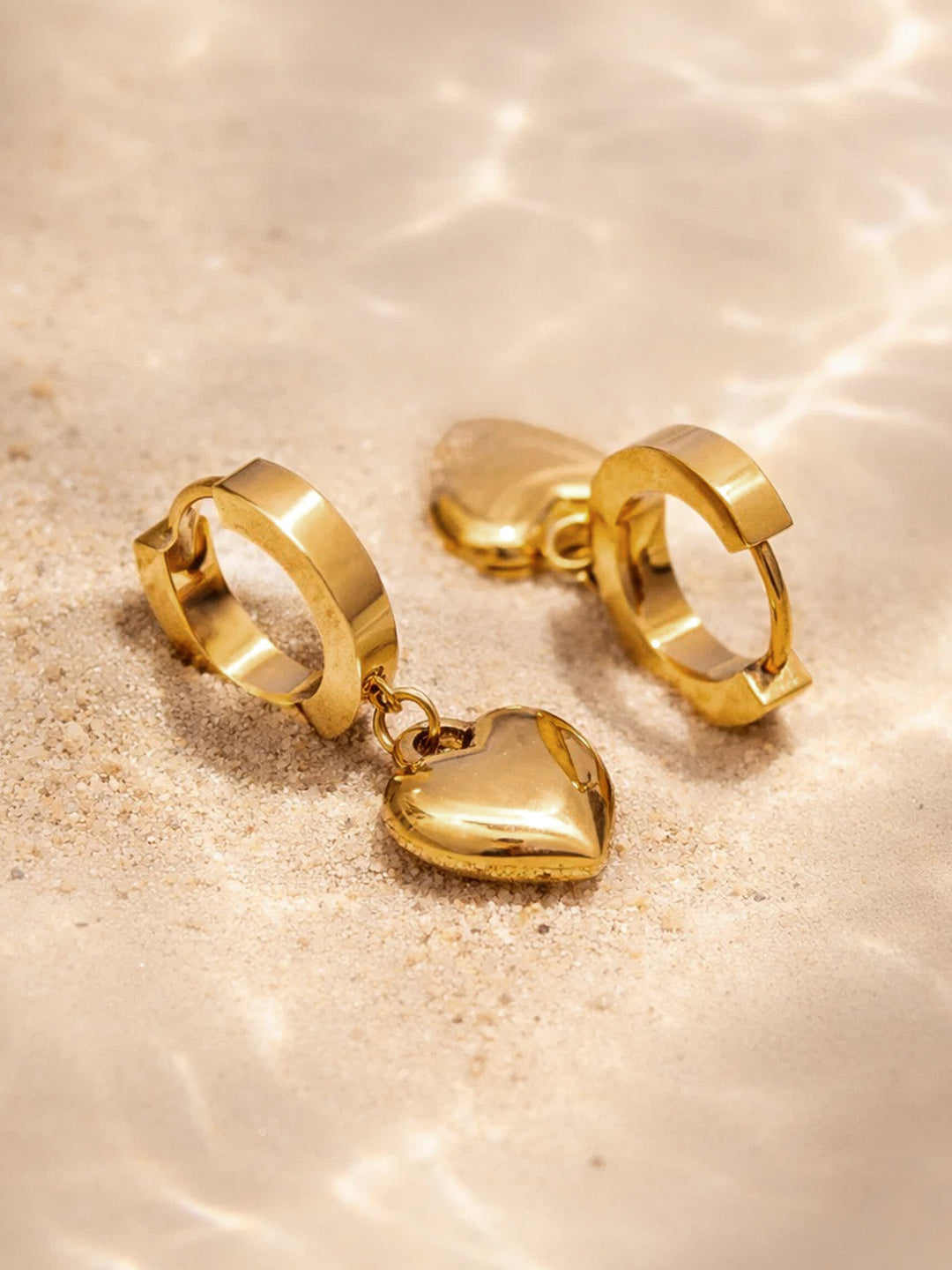 Demi Fine 18K Gold Plated Stainless steel Minimal Heart Drop Hoop Earrings