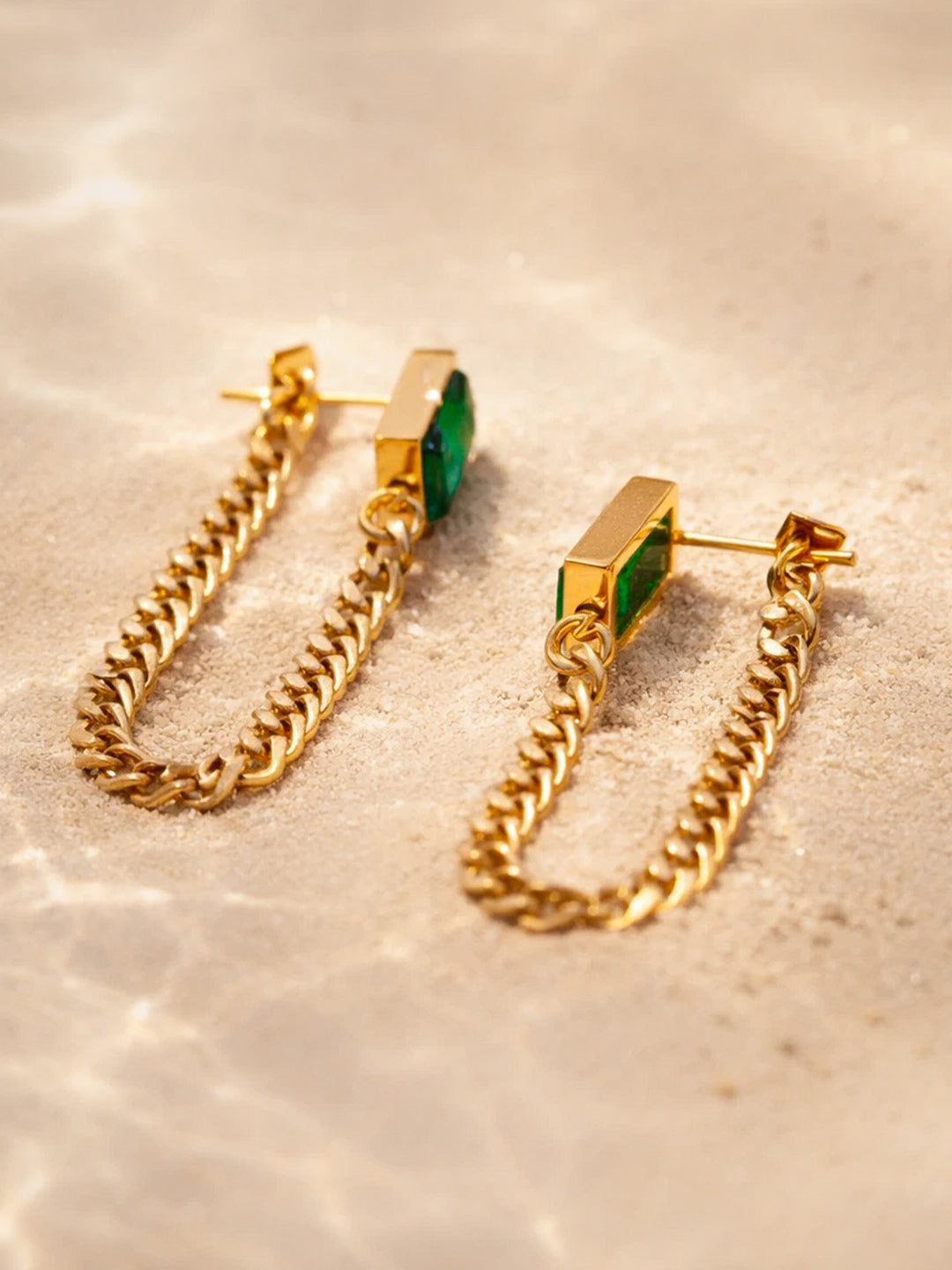 Demi Fine 18K Gold Plated Stainless steel Emerald Chain Loop Dangler Earrings