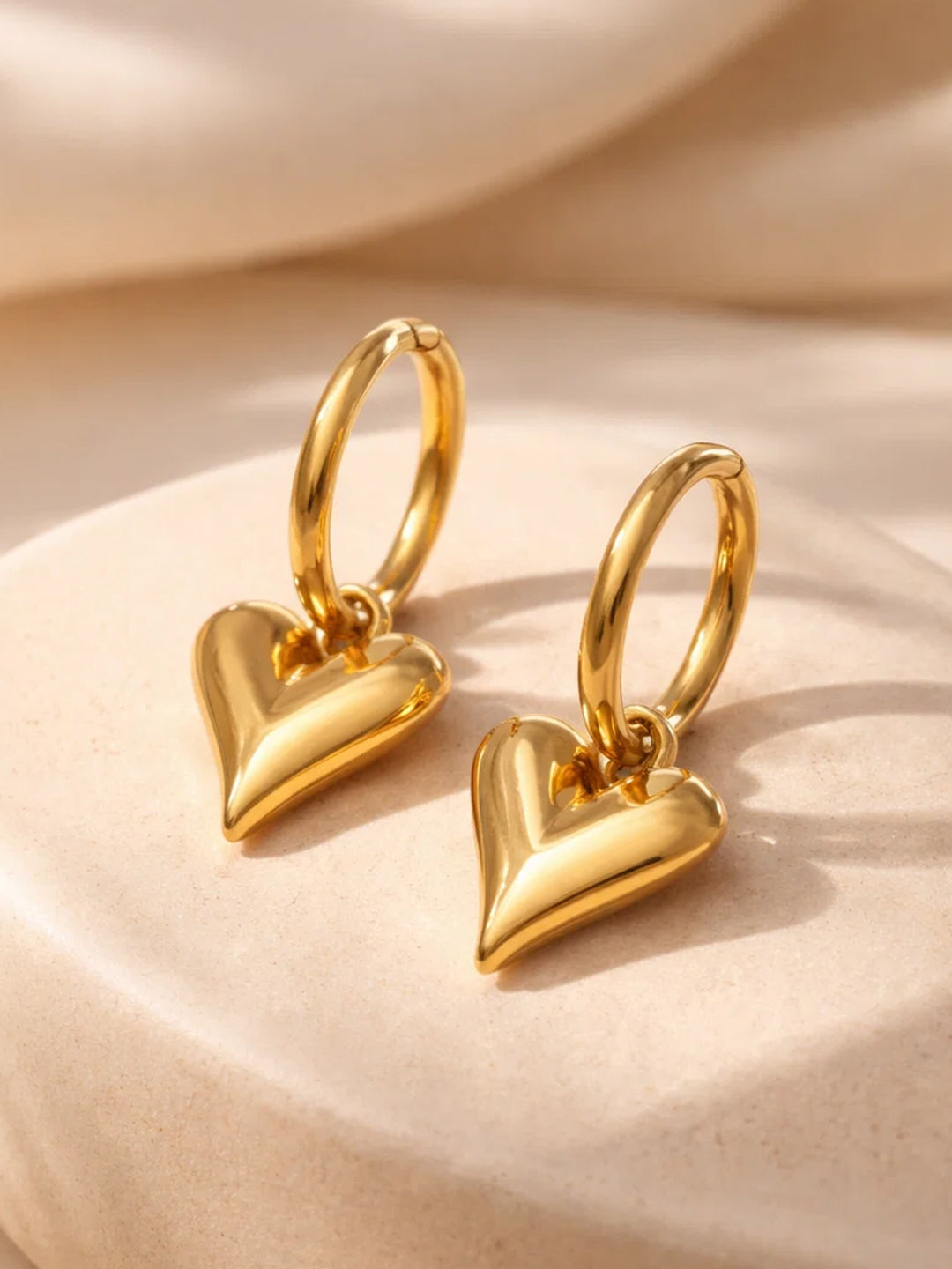 Demi Fine 18K Gold Plated Stainless steel Puffy Heart Charm Hoop Drop Earrings
