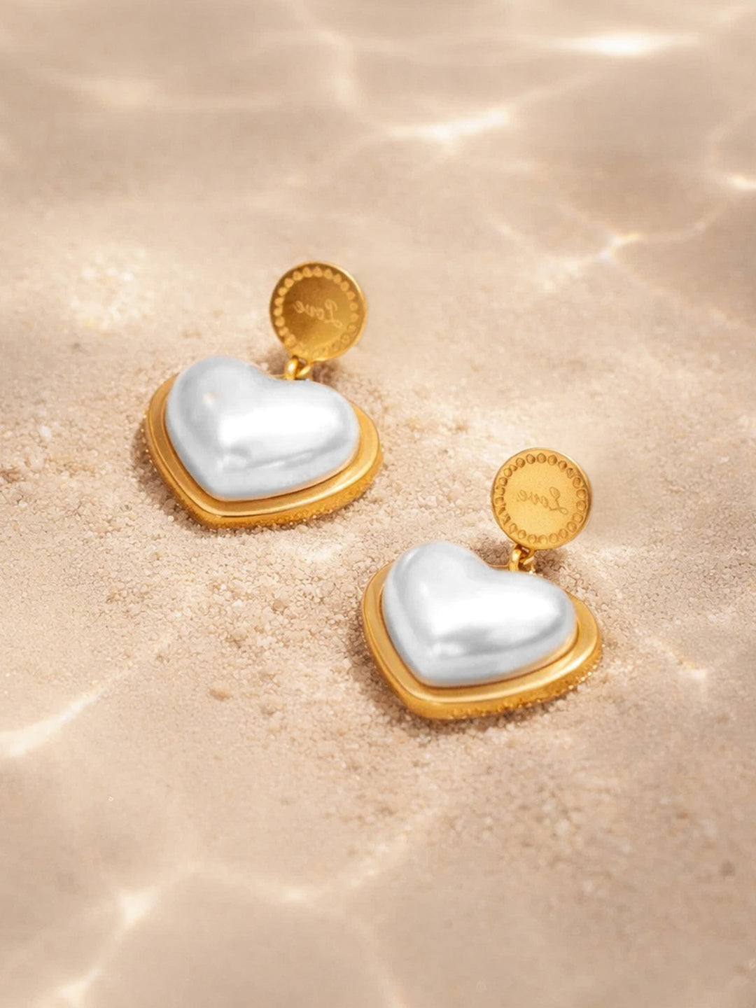 Demi Fine 18K Gold Plated Stainless steel Heart Pearl Inlay Drop Earrings
