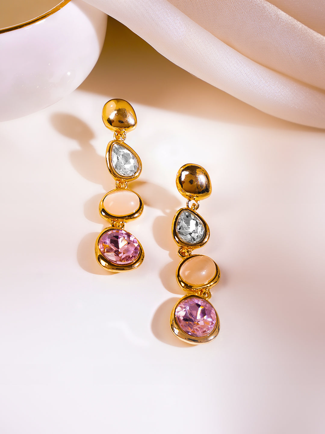 Gold Plated Kundan Multicolor Dangler Earrings