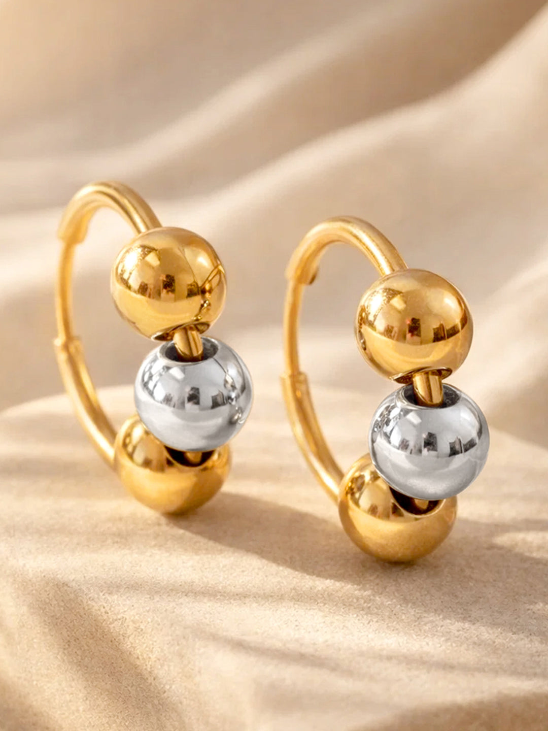 Demi Fine 18K Gold Plated Stainless steel Dual Tone Beaded Hoop Earrings