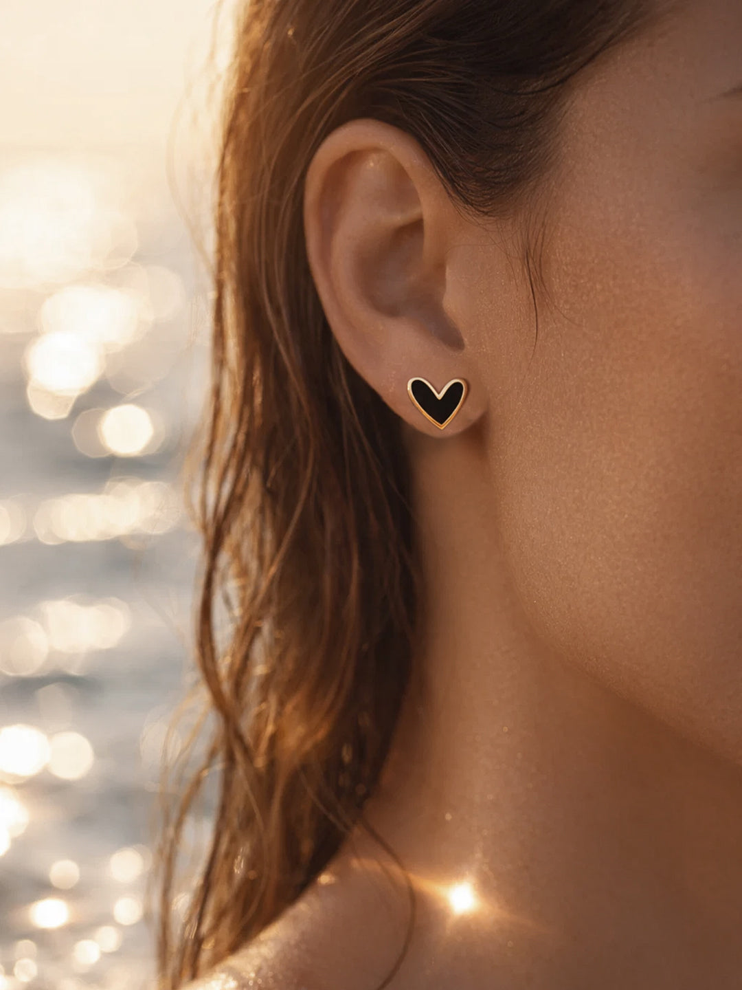 Demi Fine 18K Gold Plated Stainless steel Enamel Heart Stud Earrings