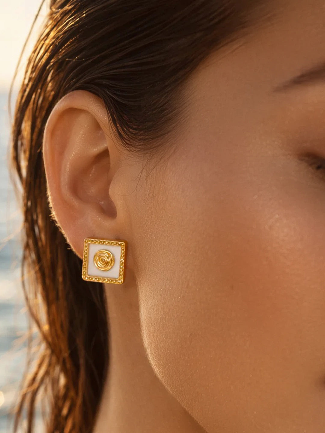 Demi Fine 18K Gold Plated Stainless steel Geometric Rose Stud Earrings
