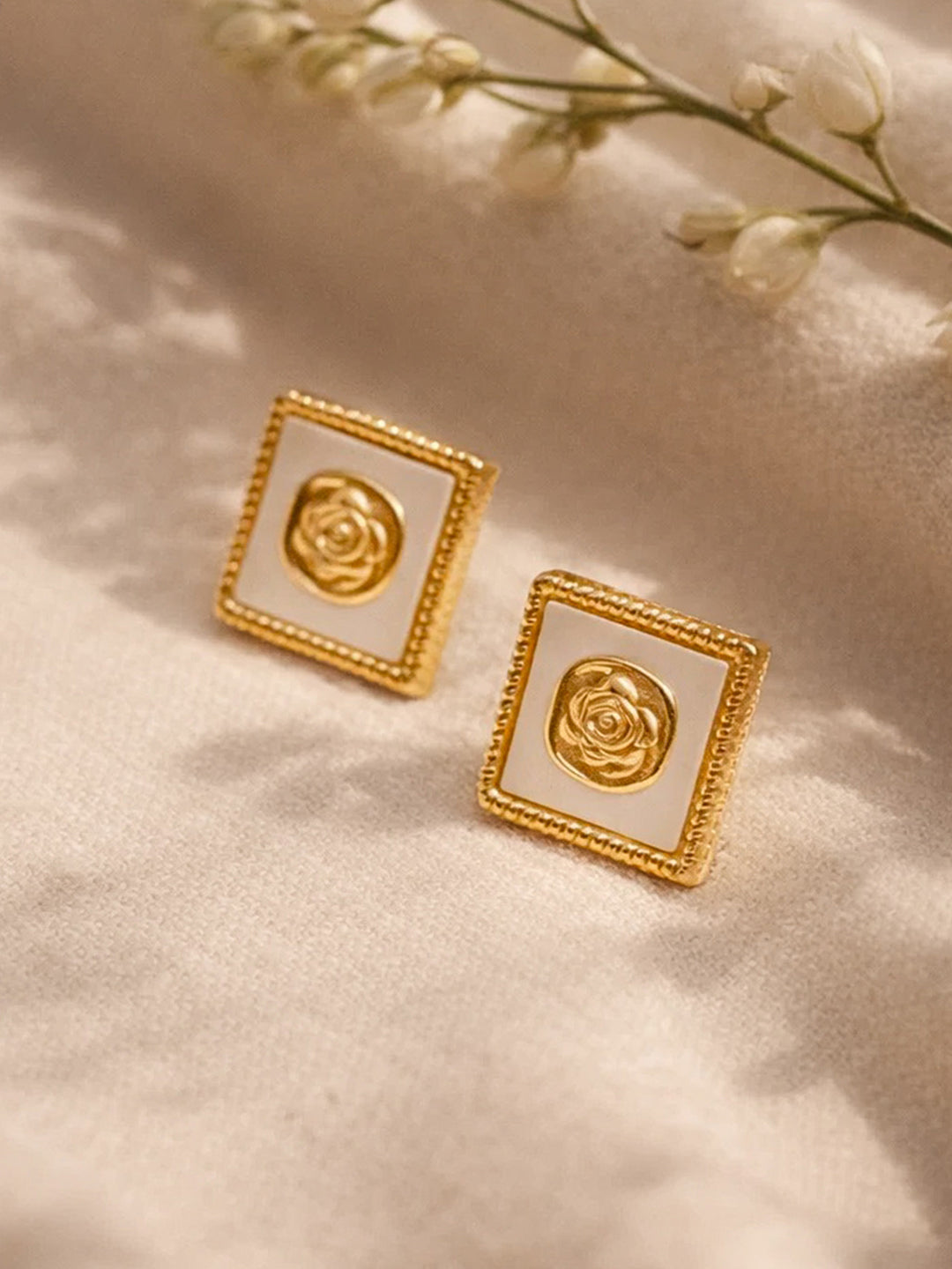 Demi Fine 18K Gold Plated Stainless steel Geometric Rose Stud Earrings