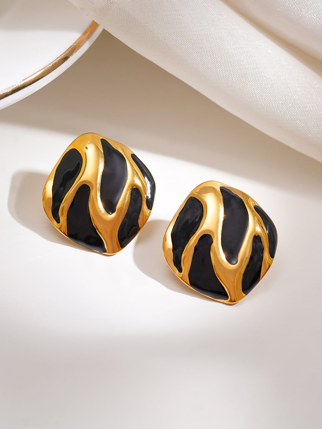 Demi Fine 18K Gold Plated Stainless steel Abstract Wave Stud Earrings