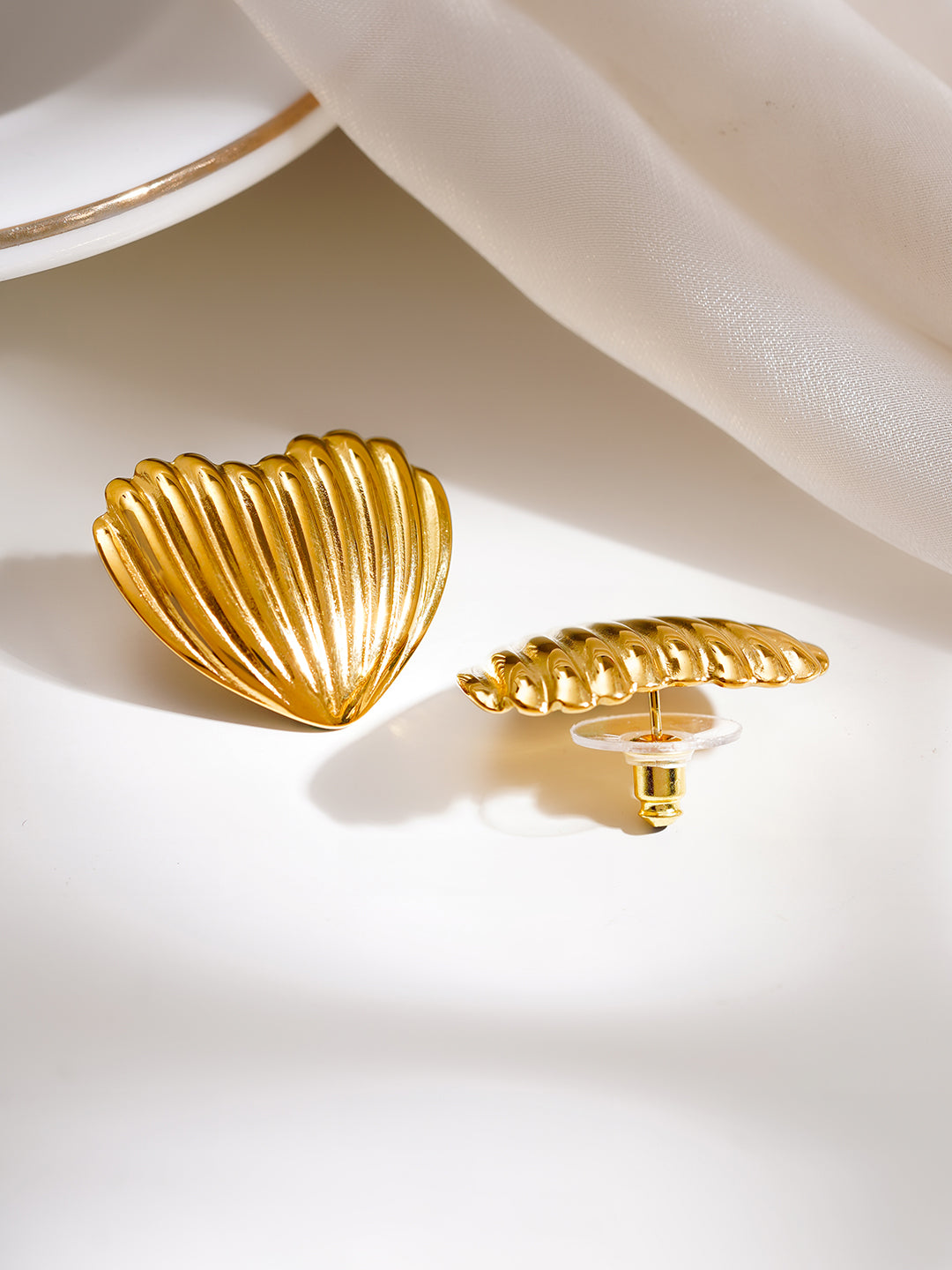 Demi Fine 18K Gold Plated Stainless steel Heart Shell Stud Earrings