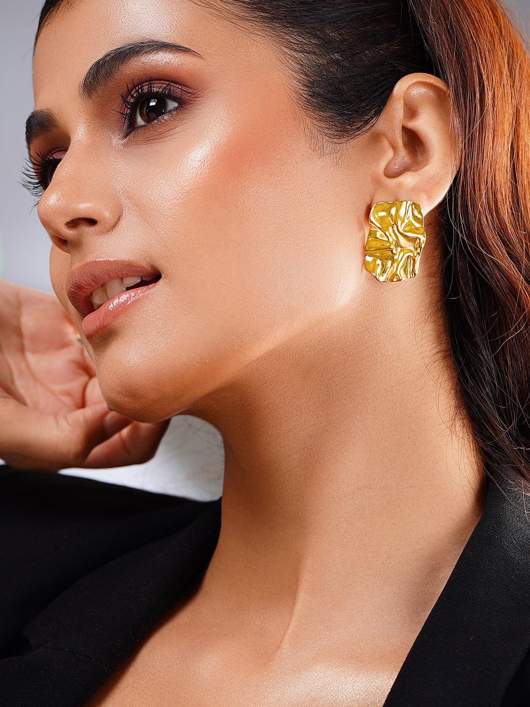 Demi Fine 18K Gold Plated Stainless steel Golden Crush Statement Studs Earrings