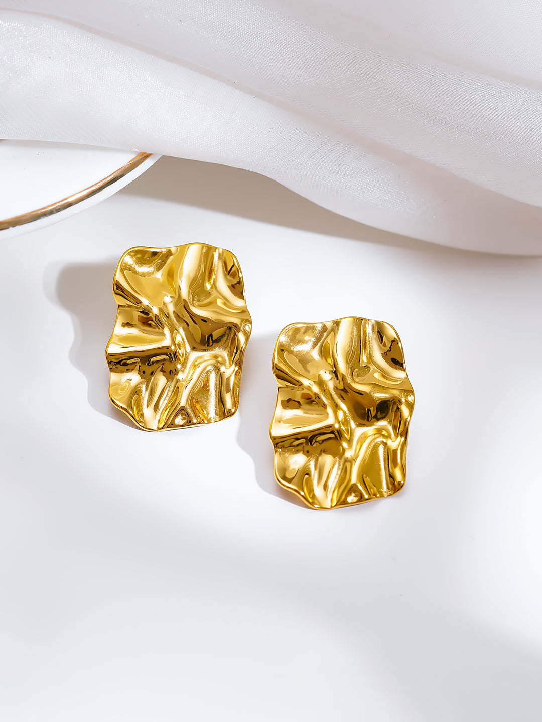 Demi Fine 18K Gold Plated Stainless steel Golden Crush Statement Studs Earrings