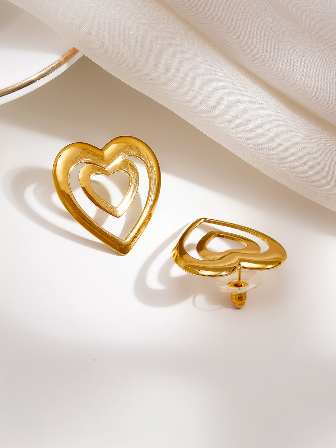 Demi Fine 18K Gold Plated Stainless steel Double Heart Statement Stud Earrings