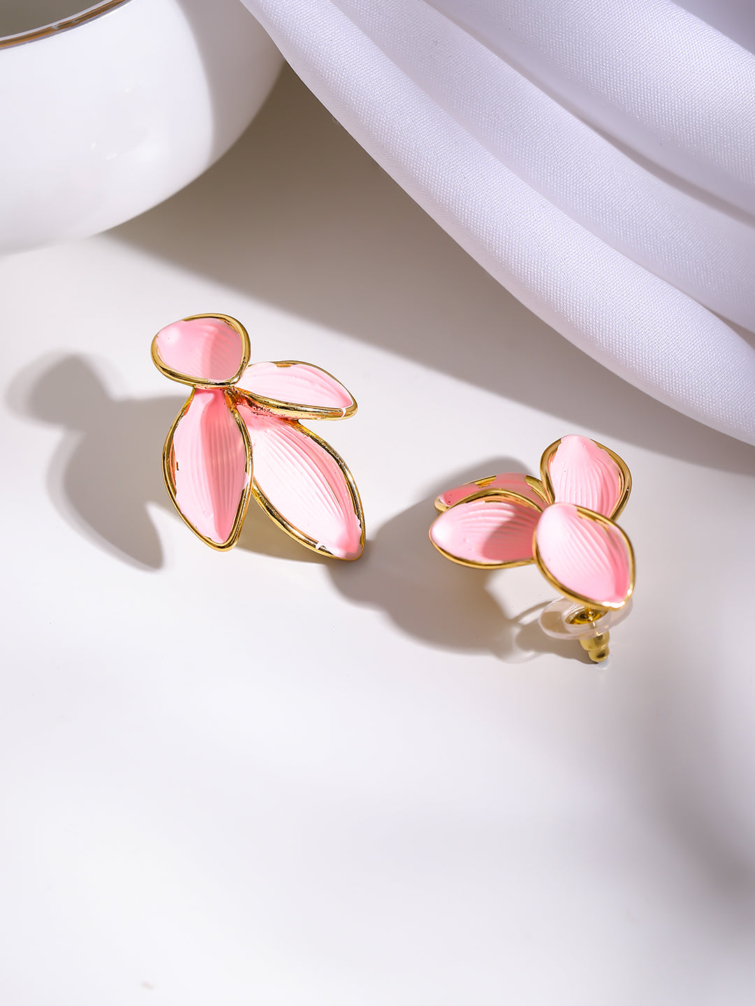 Gold Plated Blush Petal Stud Earrings