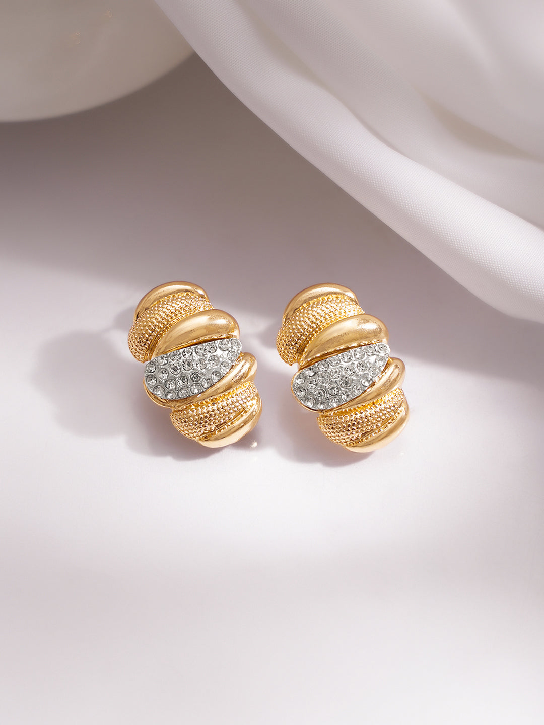 Gold Plated Ribbed Dome minimial Stud Earrings