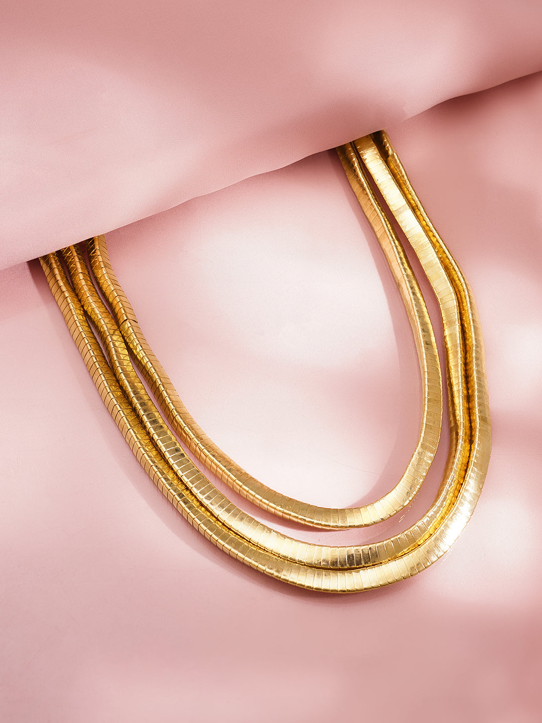 Gold Plated Layered Snake Chain Statement Necklace
