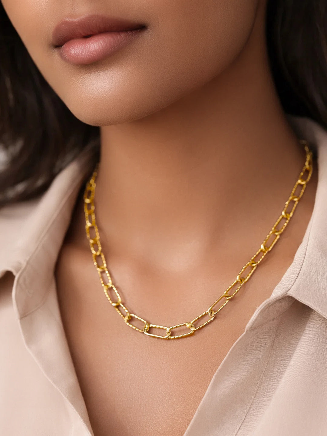 Demi Fine 18K Gold Plated Stainless steel Chunky Paperclip Chain Necklace