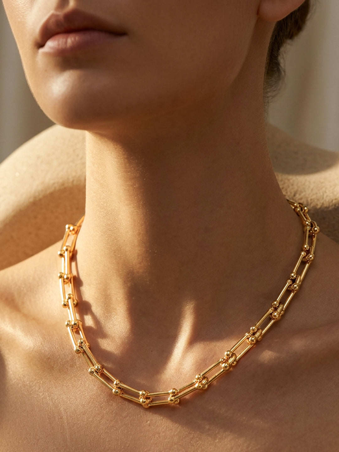 Demi Fine 18K Gold Plated Stainless steel Beaded Bar Link Chain Necklace
