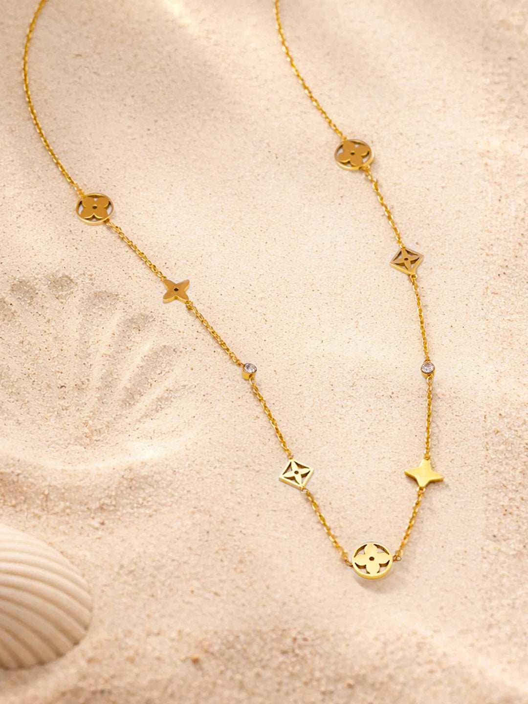 Demi Fine 18K Gold Plated Stainless steel Mini Multi-Charm Chain Necklace