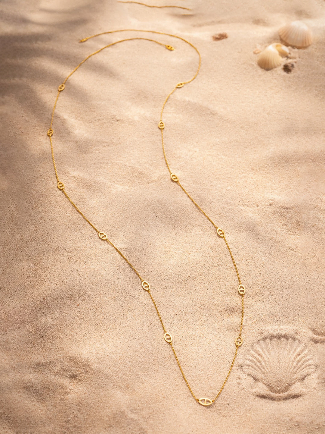 Demi Fine 18K Gold Plated Stainless steel Layer Long Chain Oval Motif Necklace