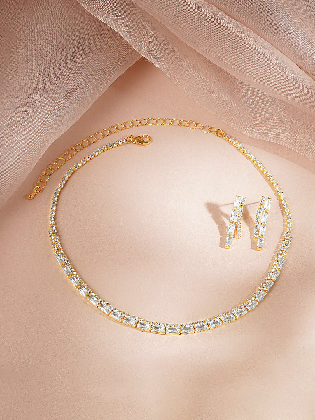 Gold-Plated Crystal Tennis Choker Necklace Set