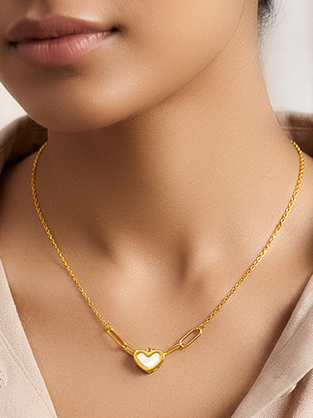 Demi Fine 18K Gold Plated Stainless steel Heart Pendant Chunky Chain Necklace