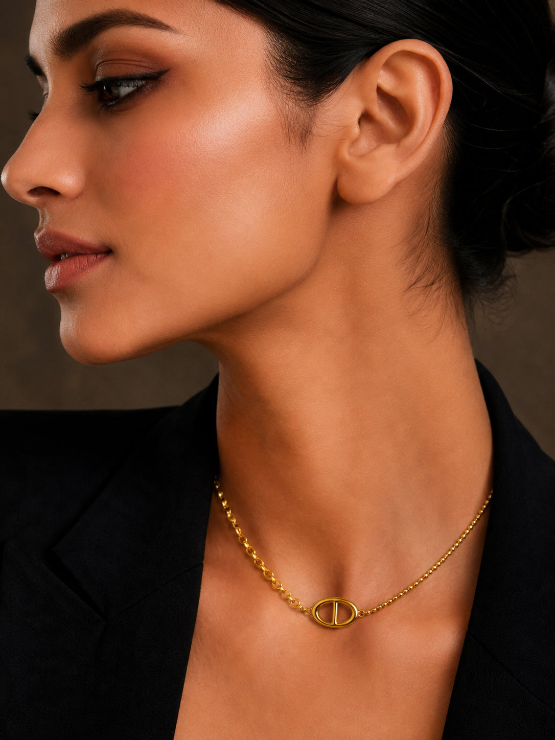 Demi Fine 18K Gold Plated Stainless steel Dual Chain Link Loop Chain Necklace