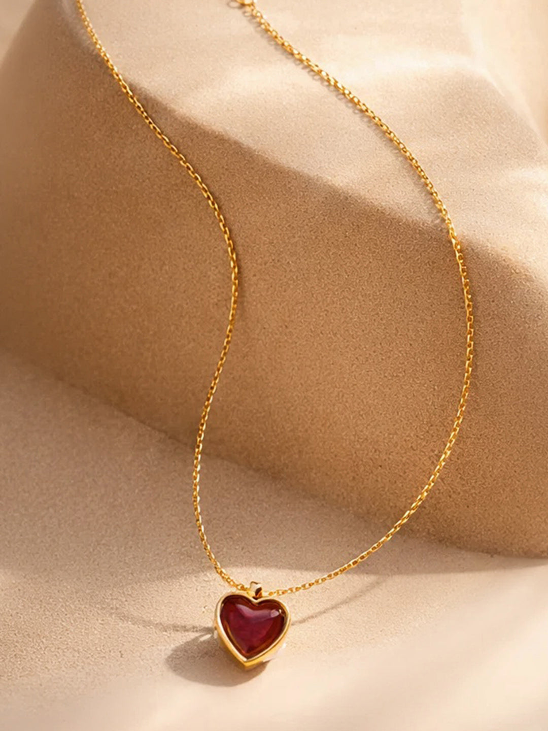 Demi Fine 18K Gold Plated Stainless steel Dainty Red Heart Charm Chain Necklace