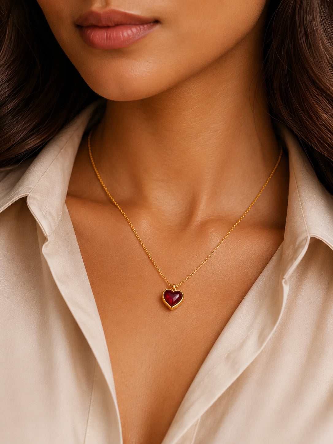 Demi Fine 18K Gold Plated Stainless steel Dainty Red Heart Charm Chain Necklace