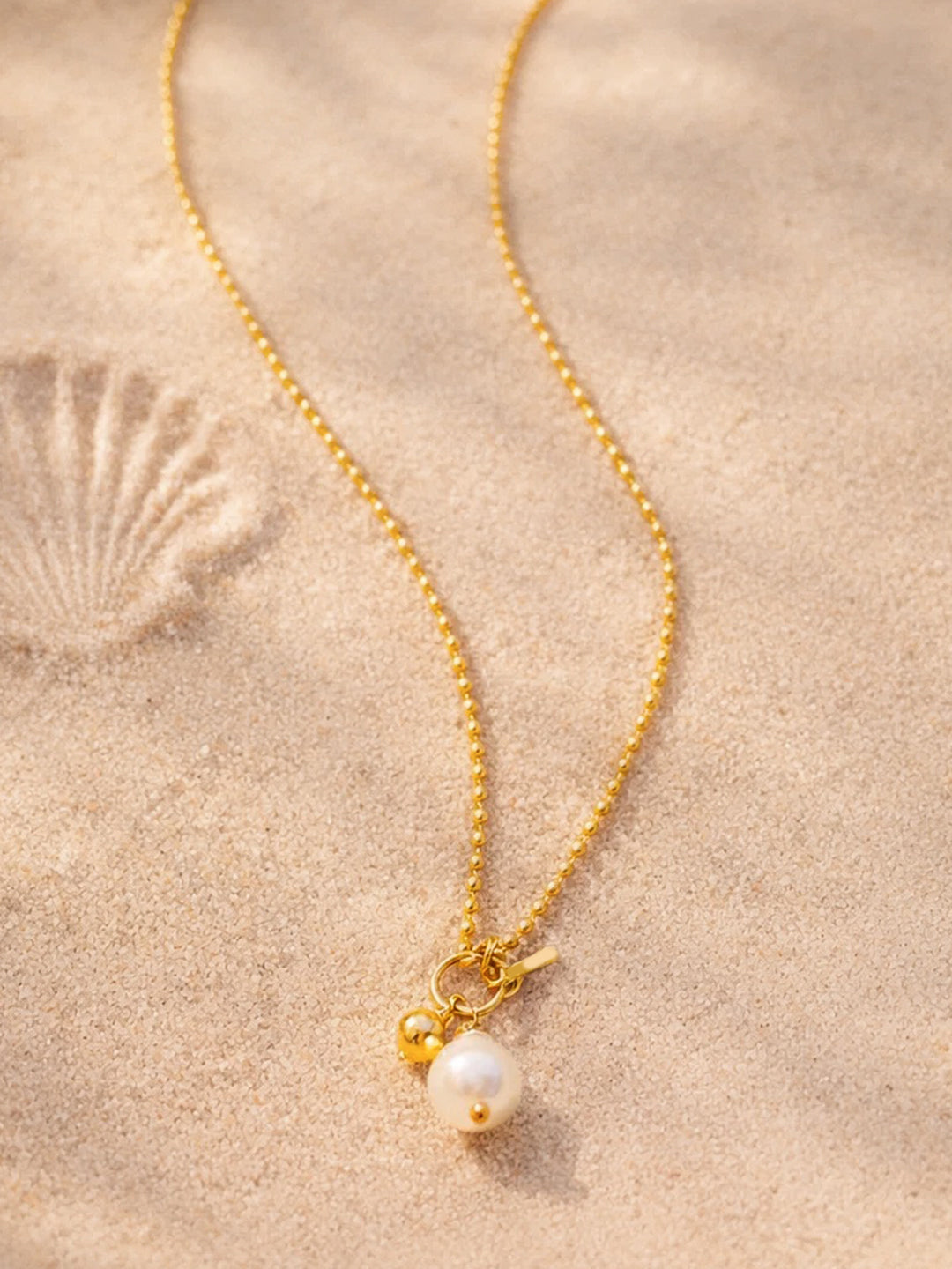 Demi Fine 18K Gold Plated Stainless steel Pearl Drop Toggle Chain Necklace