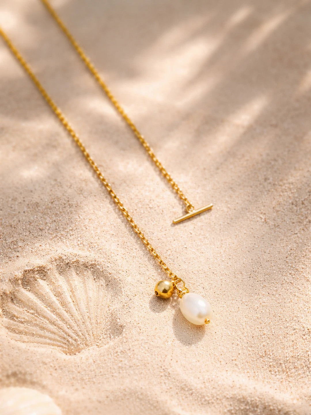 Demi Fine 18K Gold Plated Stainless steel Pearl Drop Toggle Chain Necklace