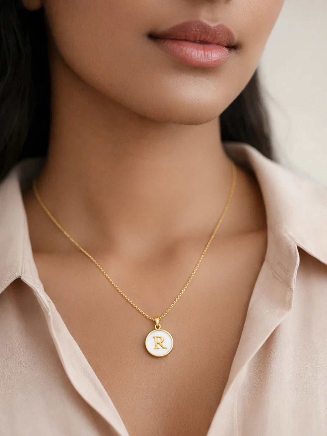 Demi Fine 18K Gold Plated Stainless steel Minimal R Pendant Necklace