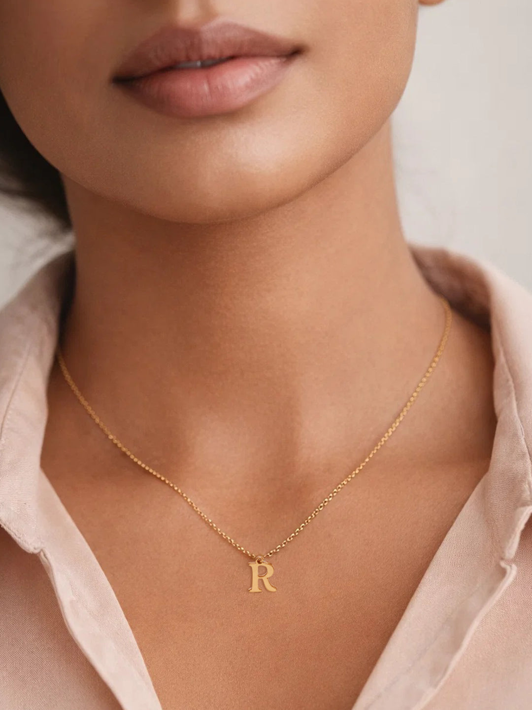Demi Fine 18K Gold Plated Stainless steel Signature R Pendant Necklace
