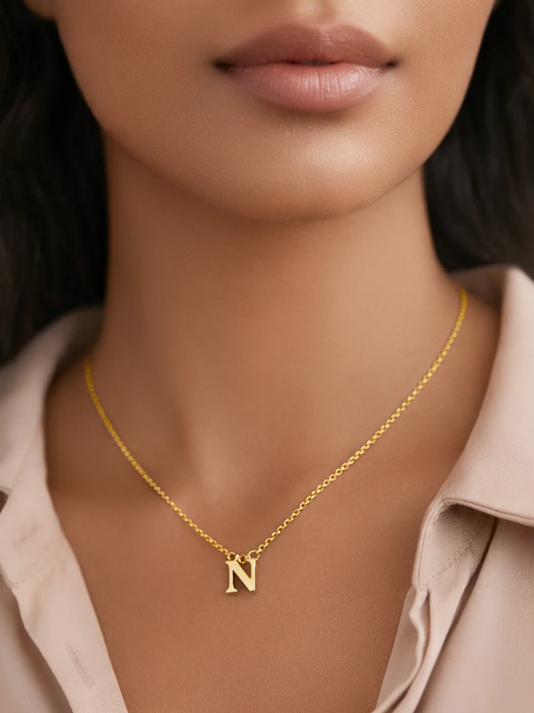 Demi Fine 18K Gold Plated Stainless steel Signature N Pendant Necklace
