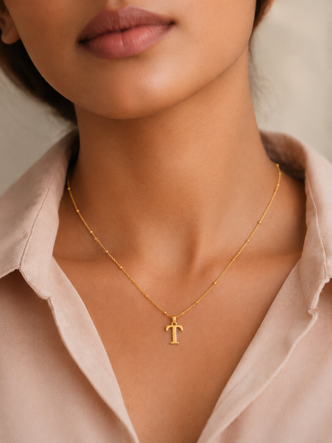 Demi Fine 18K Gold Plated Stainless steel Signature T Pendant Necklace