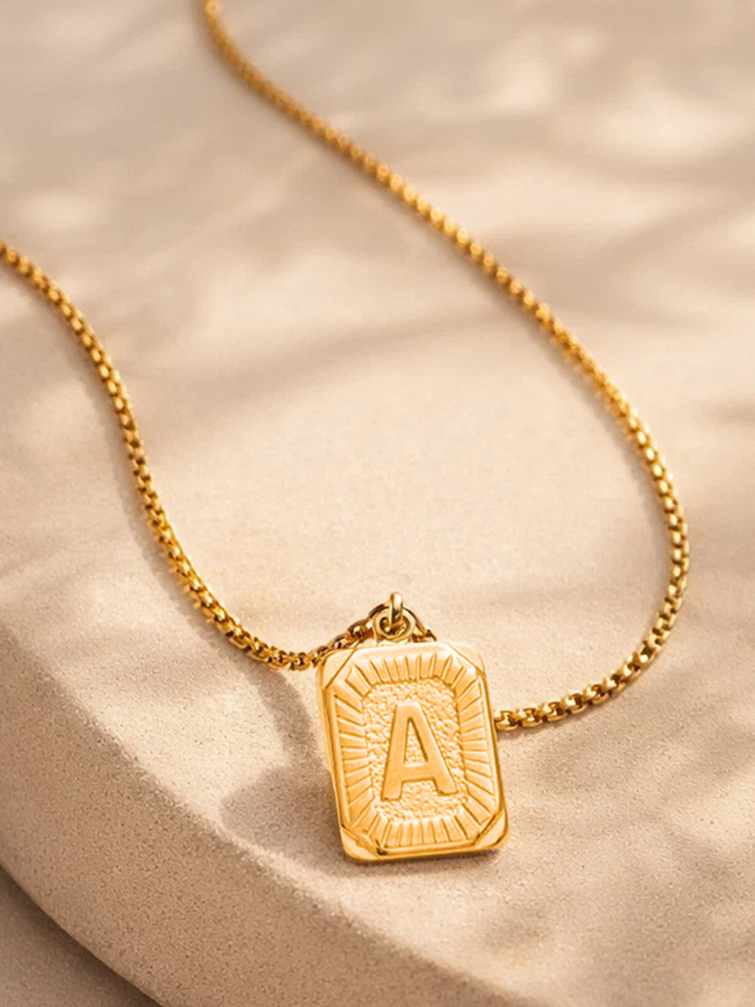 Demi Fine 18K Gold Plated Stainless steel Engraved Square A Pendant Necklace