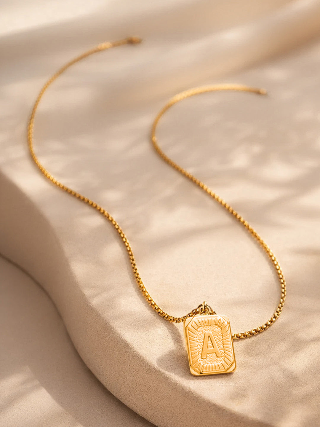 Demi Fine 18K Gold Plated Stainless steel Engraved Square A Pendant Necklace
