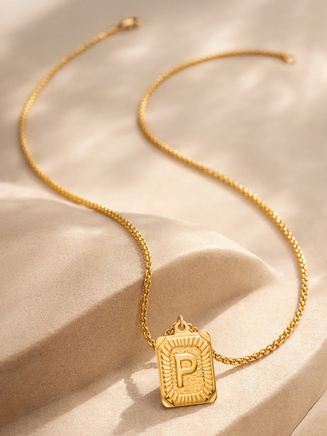 Demi Fine 18K Gold Plated Stainless steel Engraved Square P Pendant Necklace