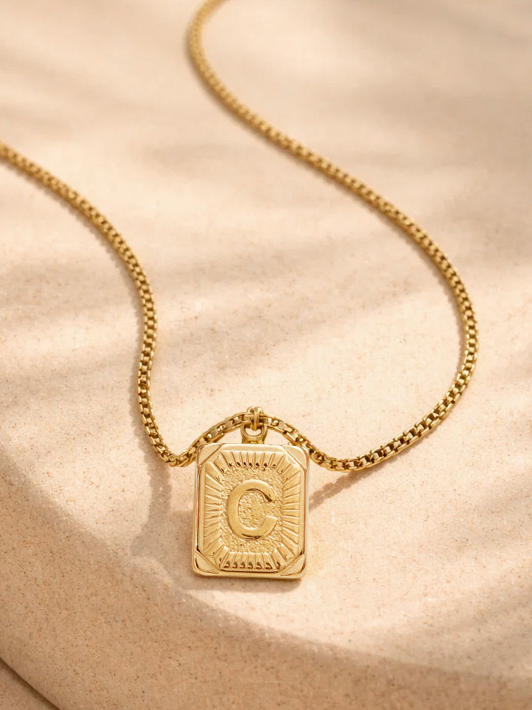 Demi Fine 18K Gold Plated Stainless steel Engraved Square C Pendant Necklace