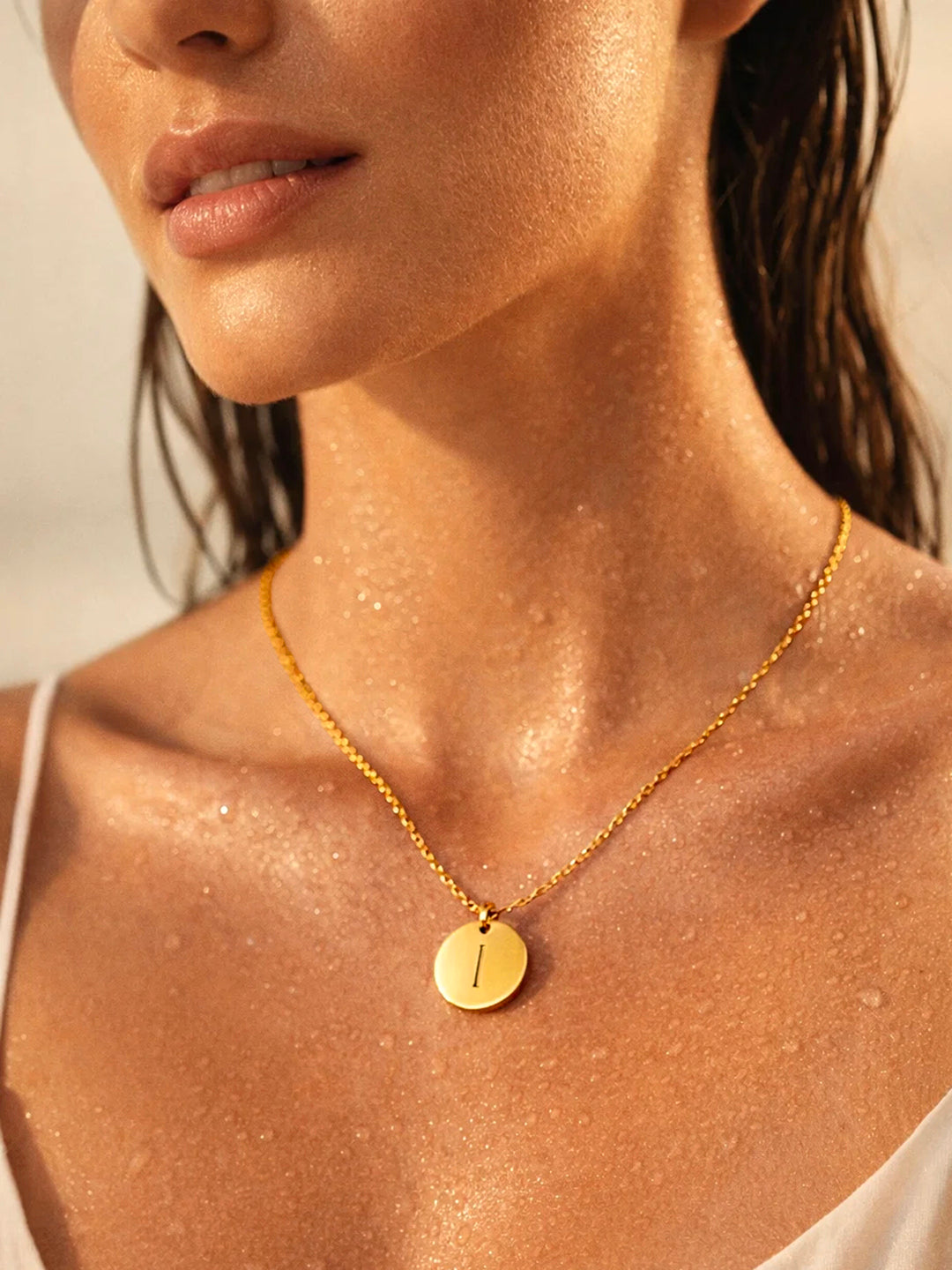 Demi Fine 18K Gold Plated Stainless steel Classic Disc I Pendant Necklace
