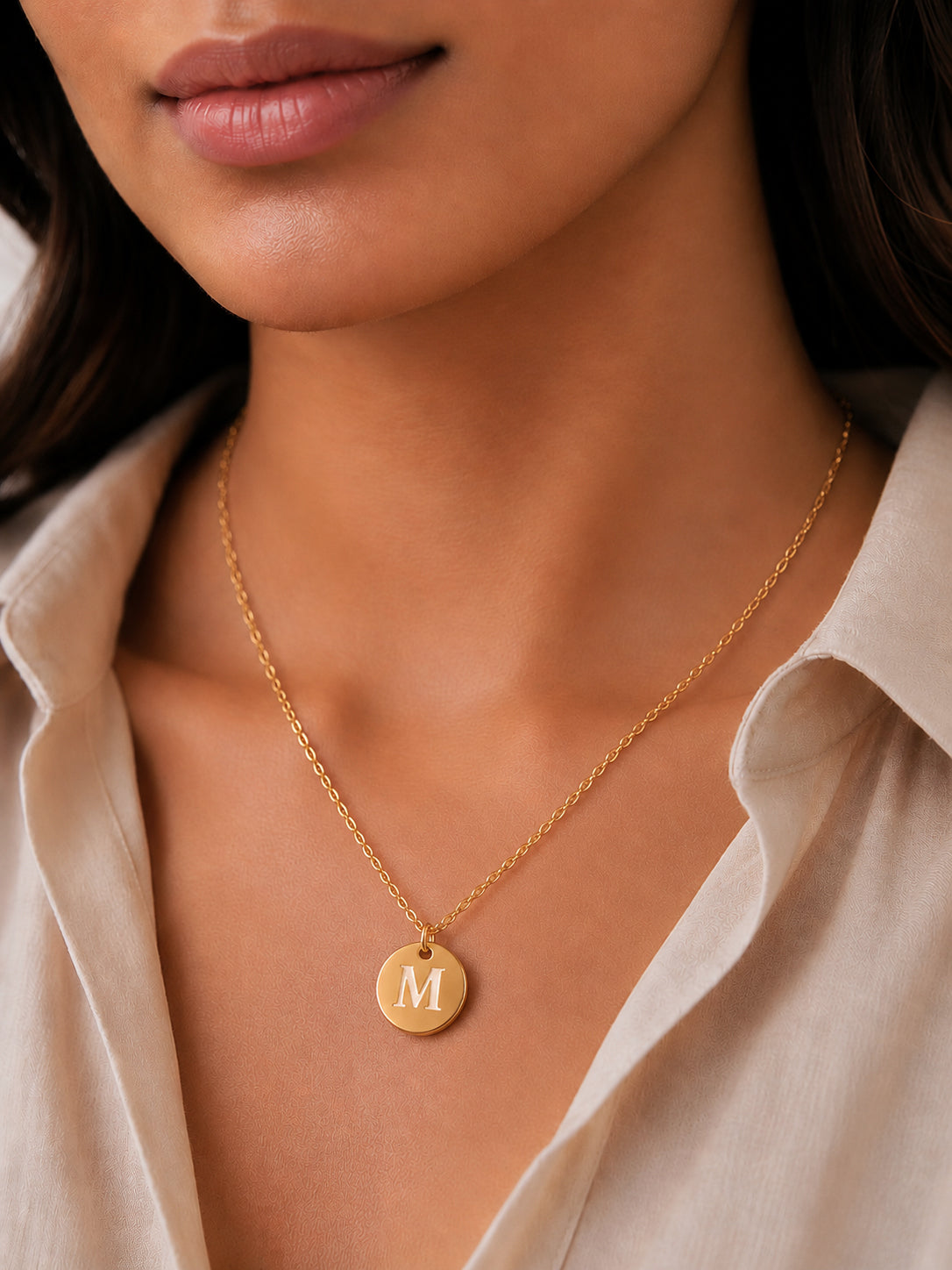 Demi Fine 18K Gold Plated Stainless steel Classic Disc M Pendant Necklace