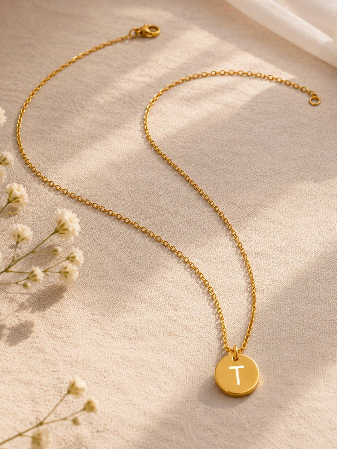 Demi Fine 18K Gold Plated Stainless steel Classic Disc T Pendant Necklace