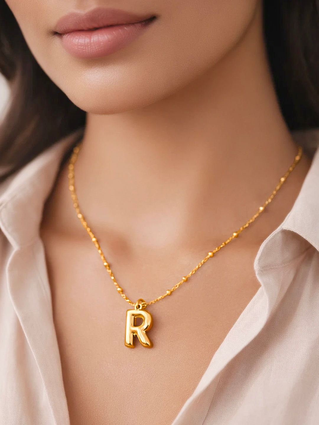 Demi Fine 18K Gold Plated Stainless steel Minimal Balloon R Necklace