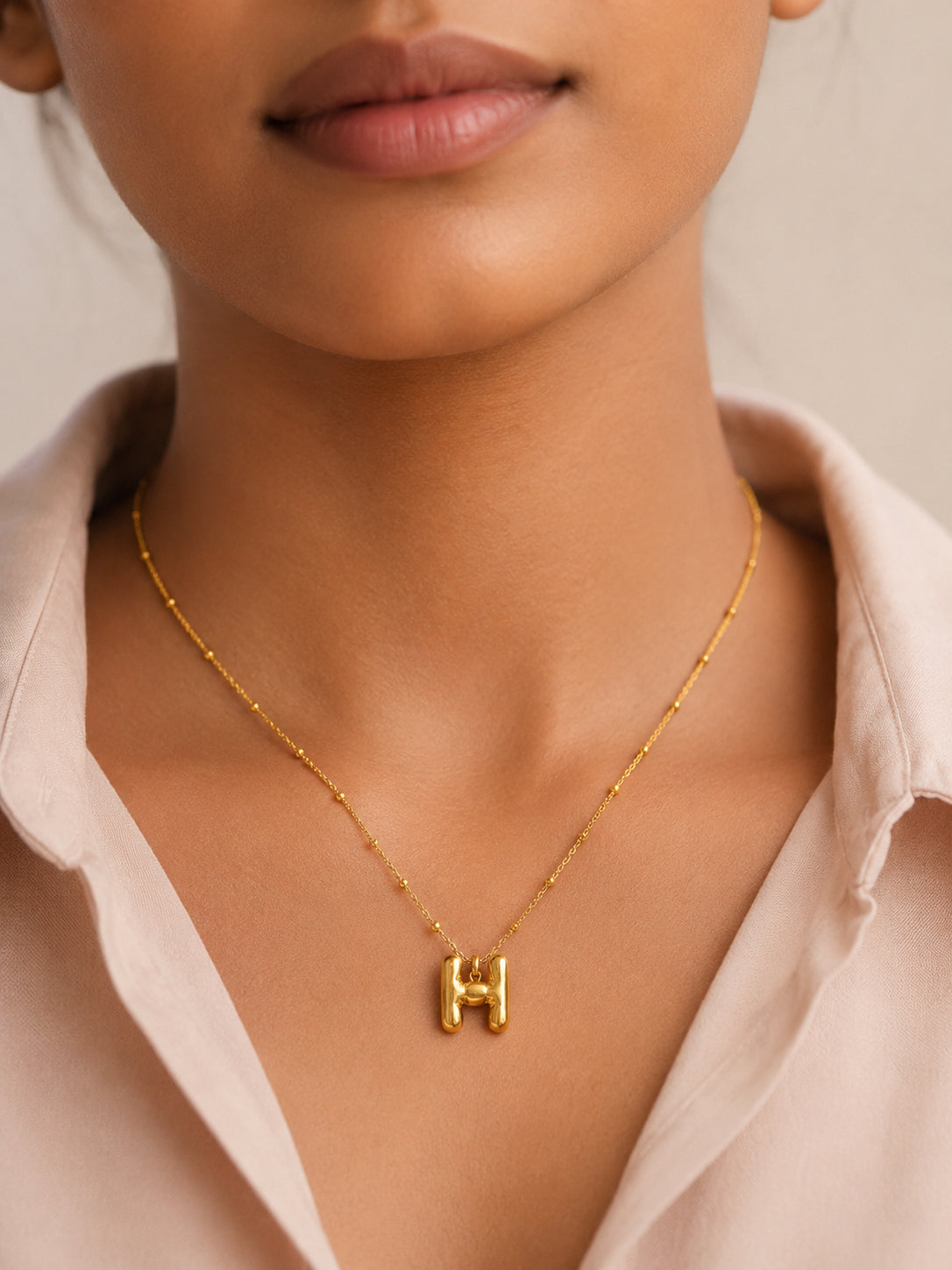 Demi Fine 18K Gold Plated Stainless steel Minimal Balloon H Necklace